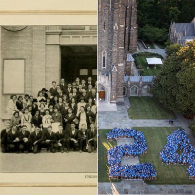 Class phot then and now split with 1924 Freshman and the Class of 2024