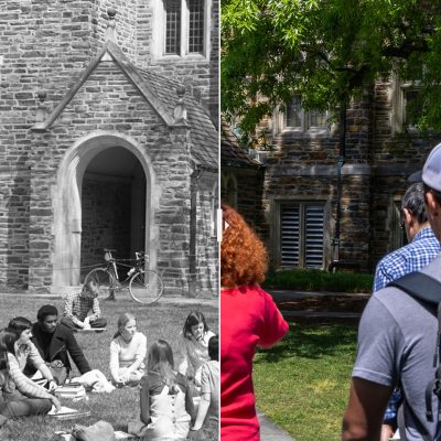 Split then and now photo of the Old Chemistry building