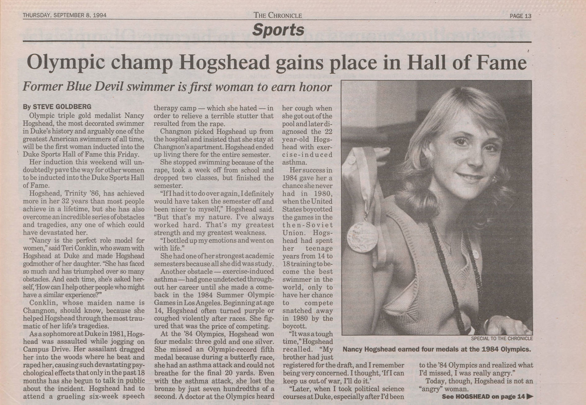 A Chronicle clipping from September 8, 1994 with a story about Hogshead